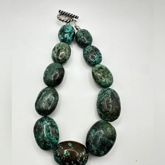 16” of polished chunks of green turquoise statement necklace with 925 hardware! - Picture 3 of 9